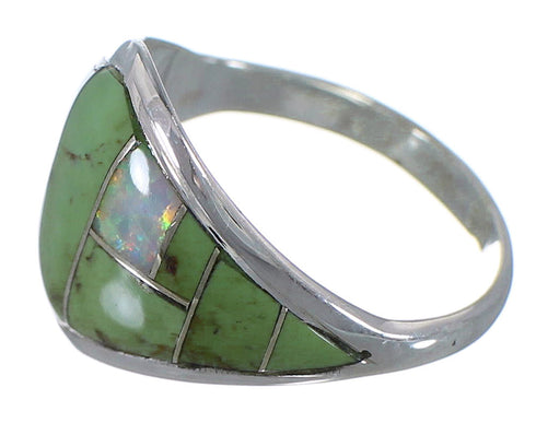 Turquoise And Opal Authentic Sterling Silver Jewelry Ring Size 8-1/4 AX52308